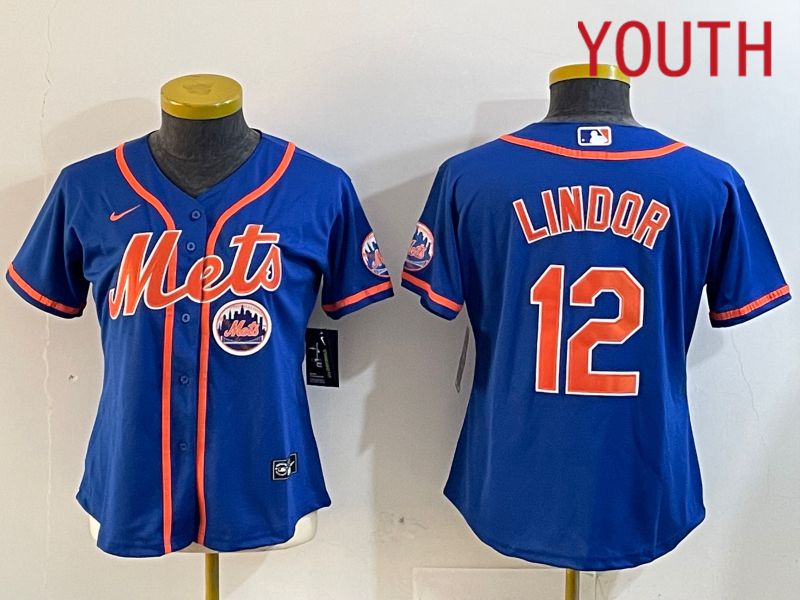 Youth New York Mets #12 Lindor Blue Game 2024 Nike MLB Jersey style 12183->youth mlb jersey->Youth Jersey